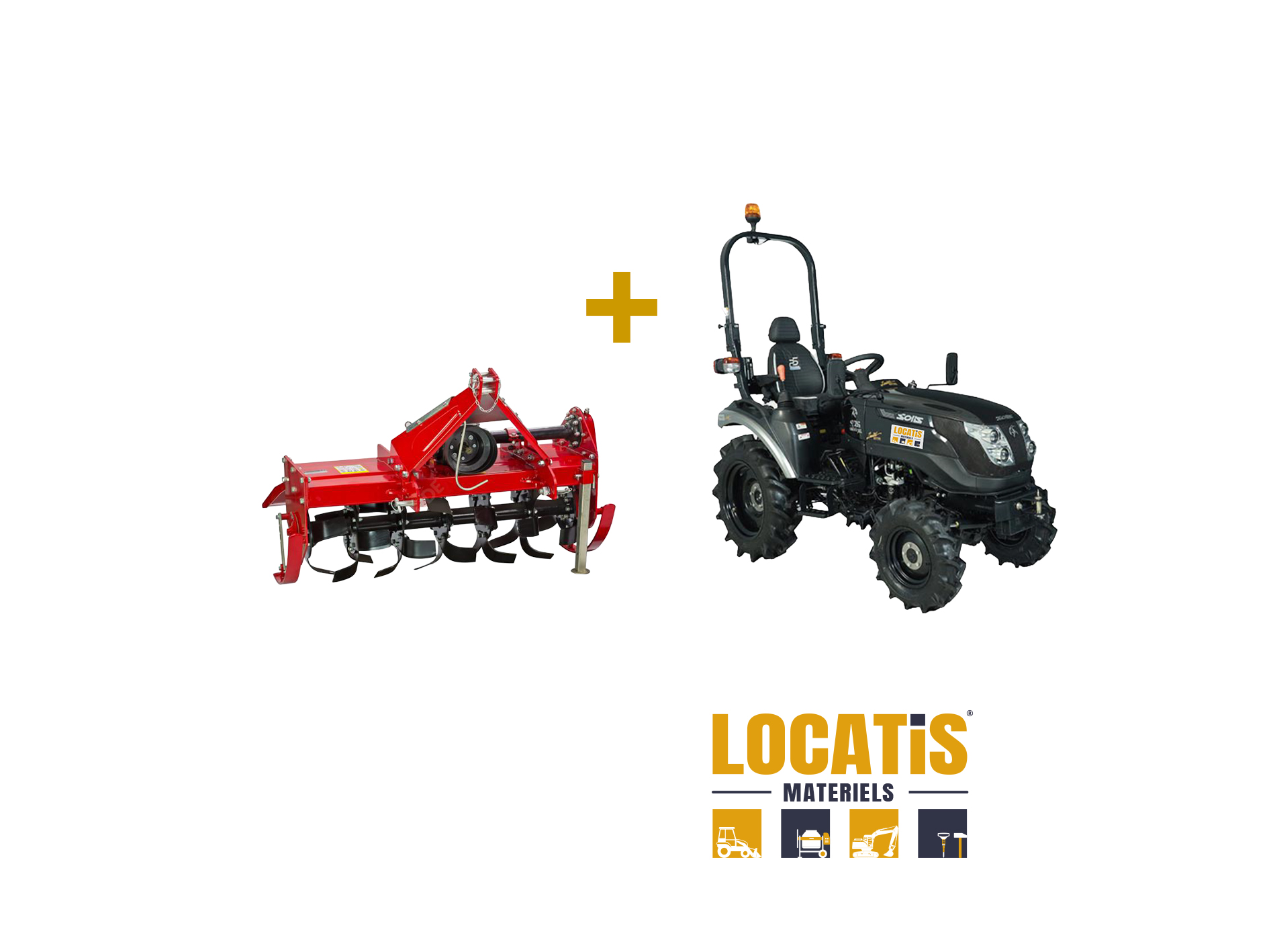 Tracteur 26 CV équipé d'une fraise (largeur 1.25m)